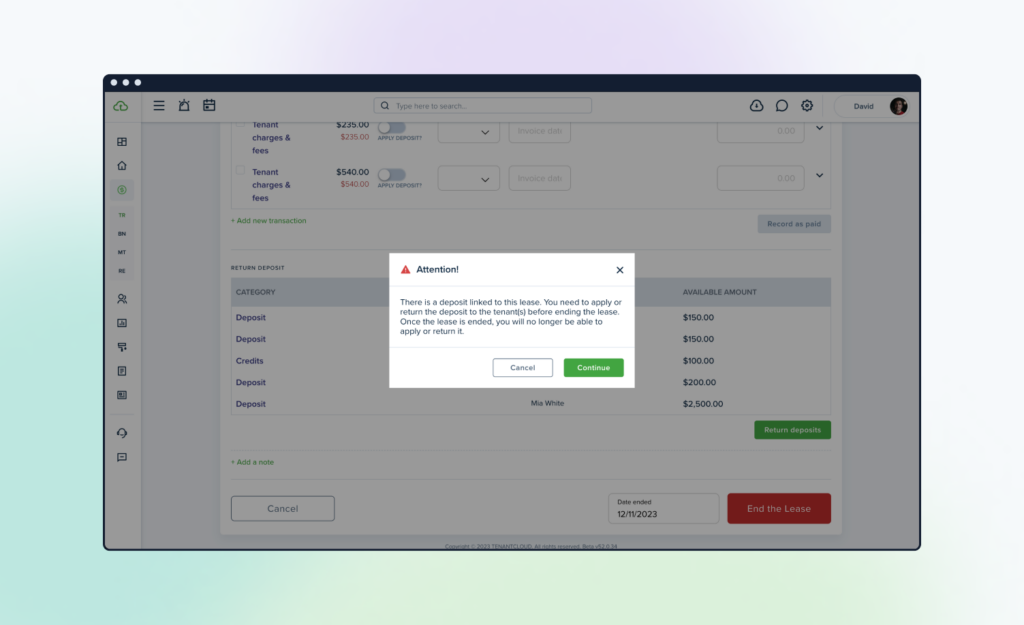 Lease Return deposit