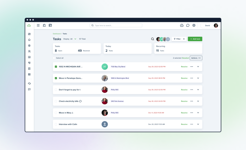 Tasks List Page