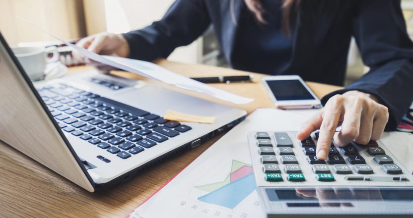 Businessman working on Desk office business financial accounting calculate