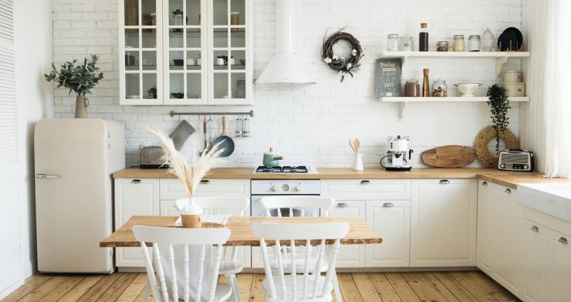 A Cozy Modern kitchen room interior. Scandinavian style, Danish minimalism.