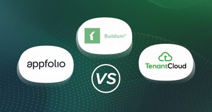 A graphic showing the comparison between buildium, appfolio, and tenantcloud